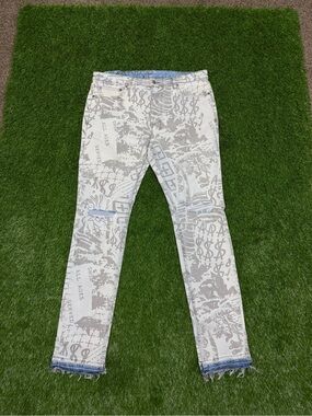Ksubi AOP White Printed Skinny Jeans with Frayed Hem